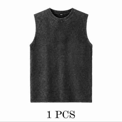 ⚡ Hot Sales 49% OFF 🔥 4-Pack Men's Washed Sleeveless Vest – Heavyweight Cotton, Acid Wash, Oversized Gym & Streetwear