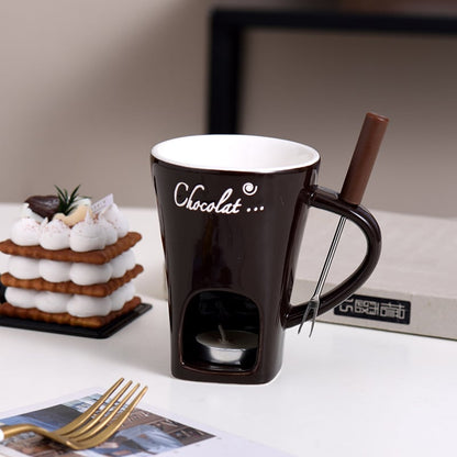 Ceramic Fondue Set – Chocolate, Cheese & Butter Melting Pot with Fork and Tealight Candle