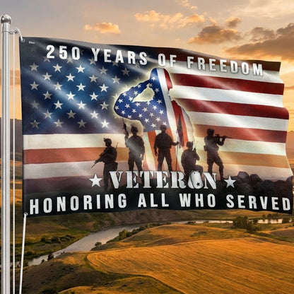 250 Years of Freedom American Flag, Honoring All Who Served Veterans Grommet Flag