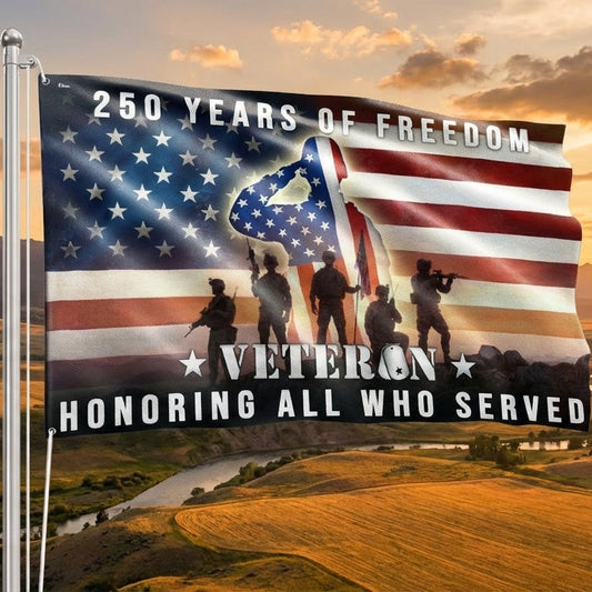 250 Years of Freedom American Flag, Honoring All Who Served Veterans Grommet Flag