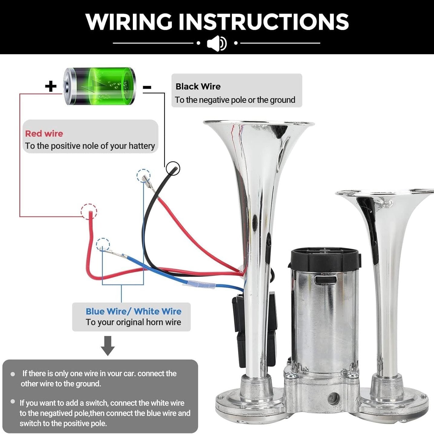 🔥LAST DAY 49% OFF - 🚗🔧2026 Upgraded 12V Dual Air Horn Kit – 130DB Super Loud Dual Horn with Compressor for Cars, Trucks, SUVs, Boats & More(✨Includes installation manual and video guide)