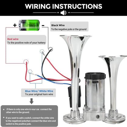 🔥LAST DAY 49% OFF - 🚗🔧2026 Upgraded 12V Dual Air Horn Kit – 130DB Super Loud Dual Horn with Compressor for Cars, Trucks, SUVs, Boats & More(✨Includes installation manual and video guide)