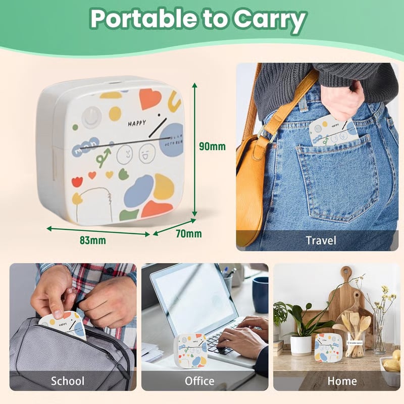 Top Christmas Gift 2025 🎅 XenGro Mini Portable Sticker Printer, Mini Thermal Printer with 3 Rolls Paper, Bluetooth Inkless Printpods, Pocket Label Maker Suitable for Creative Kids