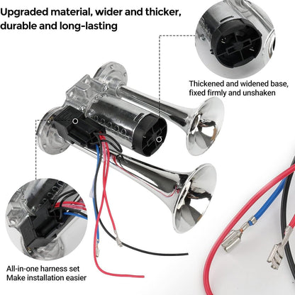 🔥LAST DAY 49% OFF - 🚗🔧2026 Upgraded 12V Dual Air Horn Kit – 130DB Super Loud Dual Horn with Compressor for Cars, Trucks, SUVs, Boats & More(✨Includes installation manual and video guide)