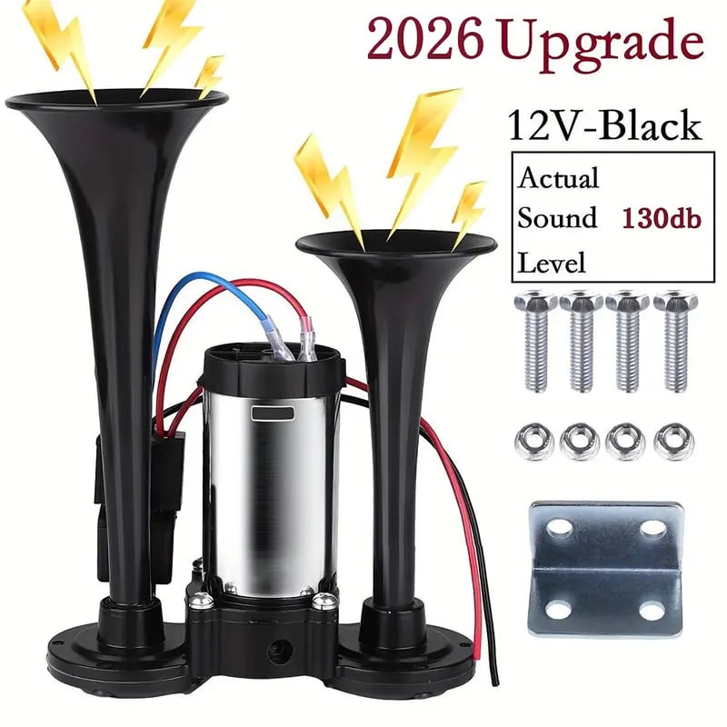 🔥LAST DAY 49% OFF - 🚗🔧2026 Upgraded 12V Dual Air Horn Kit – 130DB Super Loud Dual Horn with Compressor for Cars, Trucks, SUVs, Boats & More(✨Includes installation manual and video guide)
