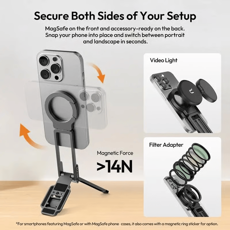 Magnetic Phone Tripod for iPhone, MA38 Portable Phone Holder Mini Tripod for Magsafe