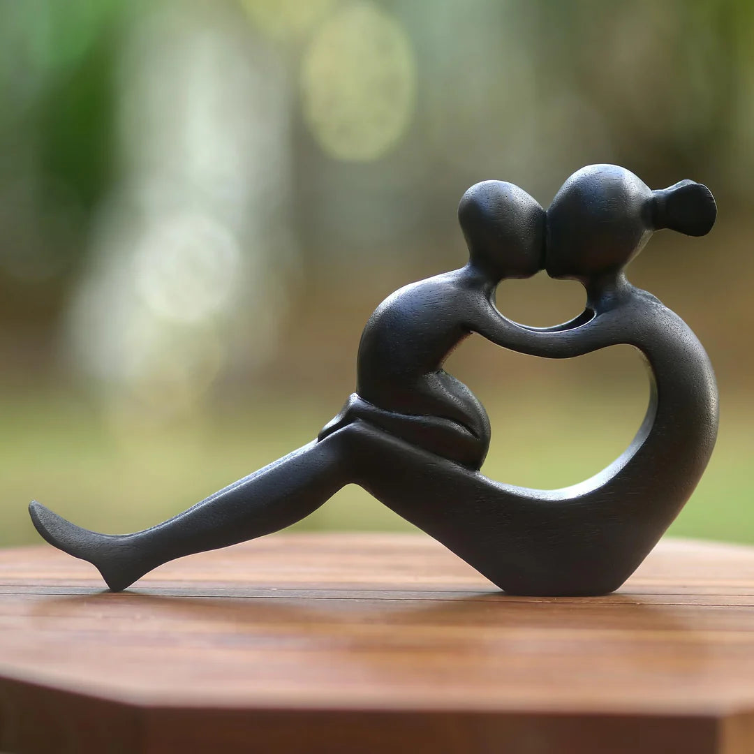 Handcrafted Mother and Child Wood Sculpture, "Her Love Will Never End"