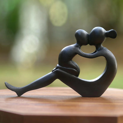 Handcrafted Mother and Child Wood Sculpture, "Her Love Will Never End"