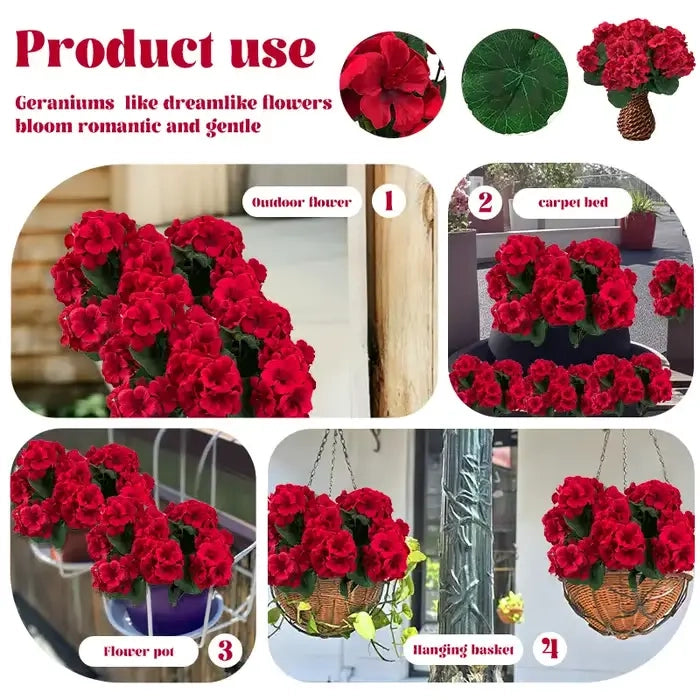 🌸 LAST DAY 50%OFF🌸 Bundles Artificial Geranium Flowers For Outdoors Geranium Flowers Outdoor Artificial Flowers UV Resistant Garden Plants Faux Flowers For Home Kitchen Table Centerpieces