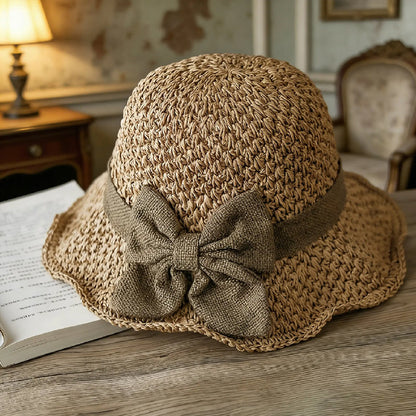 Hot Selling! 50% OFF 🔥 Handmade straw hat, foldable, sun protection, with bow.
