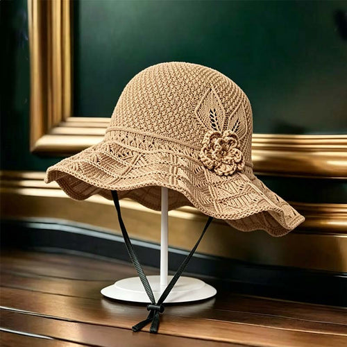 👒 LIMITED-TIME 50% OFF! ✨ Women's Crochet Bucket Hat – Flower Accent, Wide Brim, Cotton ✨
